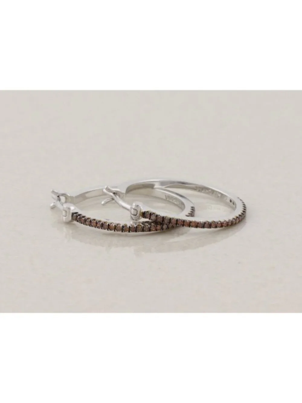 Sterling Silver Champagne Diamond 1/8th Carat Hoop Earrings 1